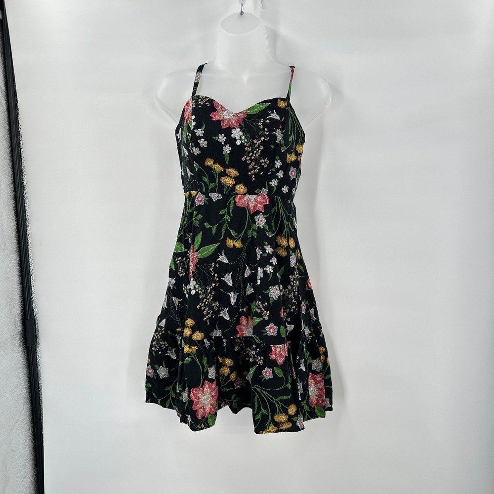 Boho Cottagecore Floral Mini Dress Small Smocked Babydoll Sundress Fall Layering